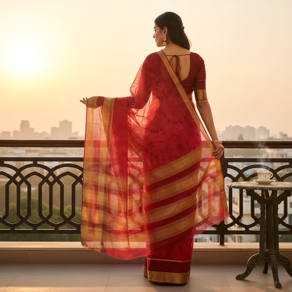 Peach Organza Saree
