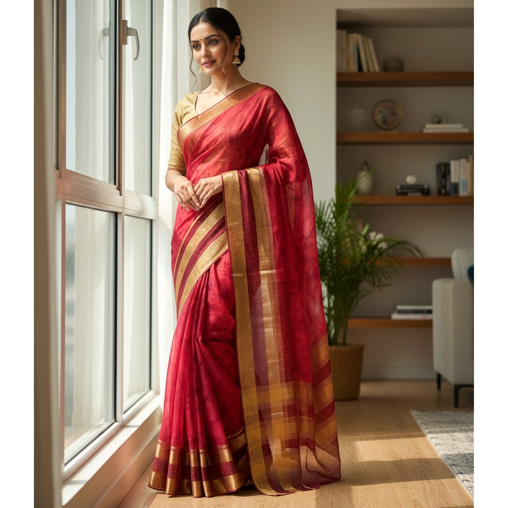 Peach Organza Saree