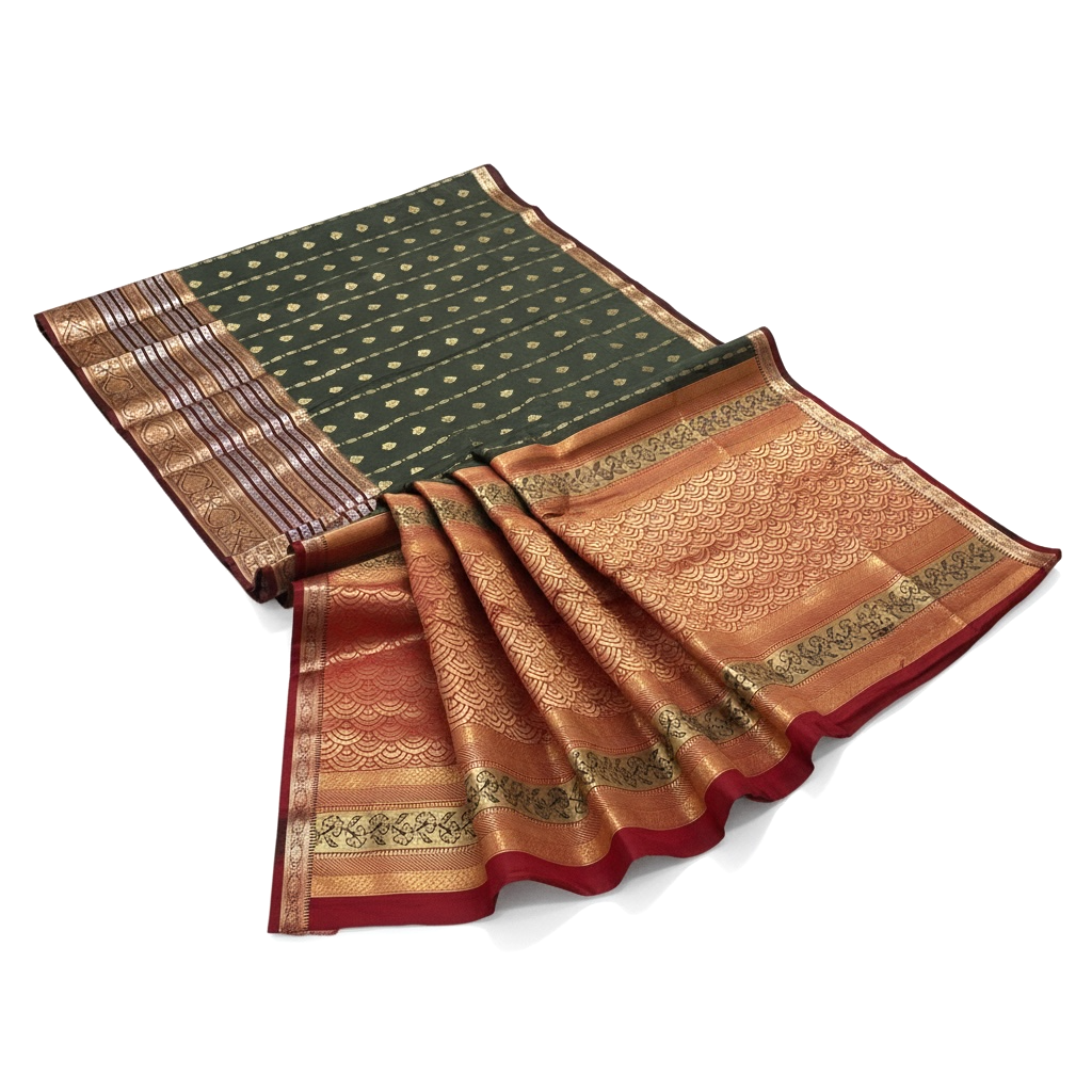 Grey and Maroon Colour Soft Pattu Saree