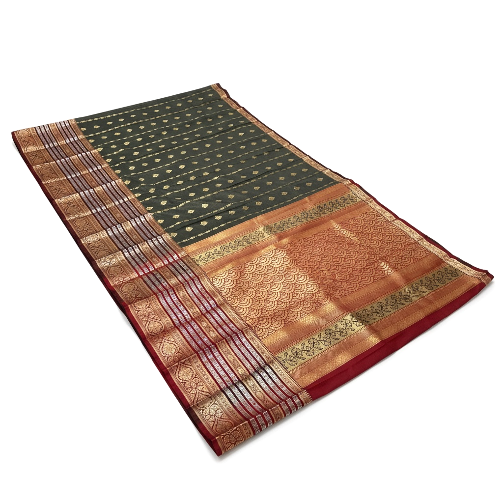 Grey and Maroon Colour Soft Pattu Saree