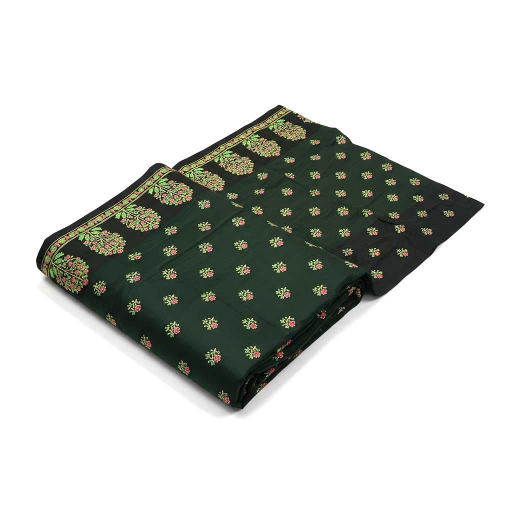 Dark Green and Black Colour Mangalagiri Semi Pattu Saree