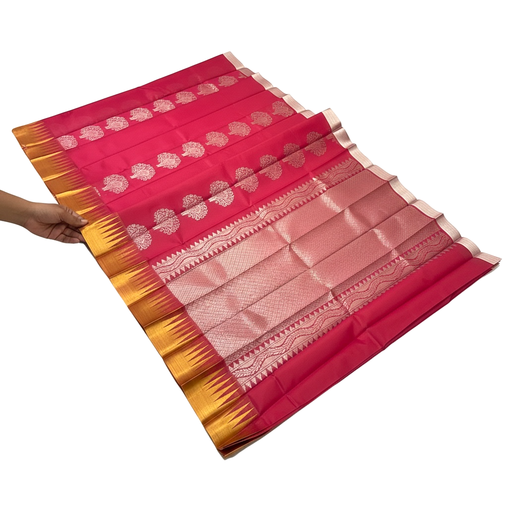 Watermelon Colour Handloom Cotton Saree