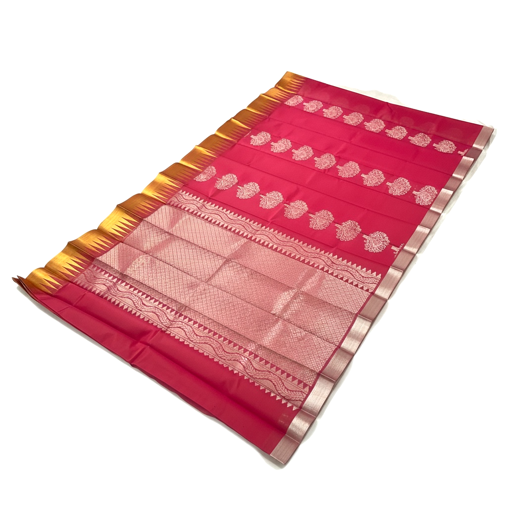 Watermelon Colour Handloom Cotton Saree