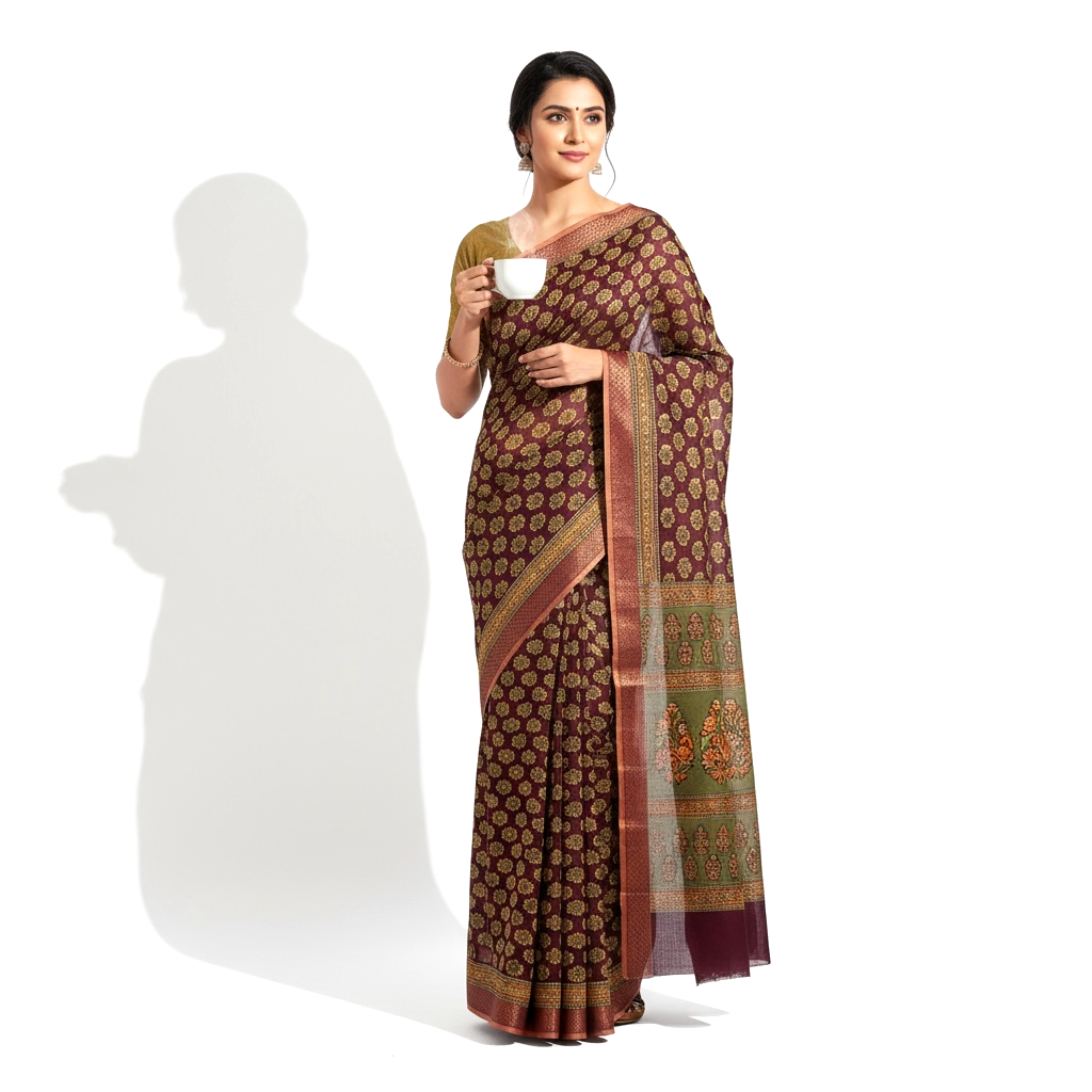 Coffee Brown Colour Gadwal Cotton Saree