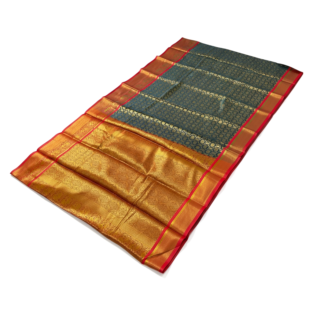 Peacock Blue and Red Colour Banarasi Soft Pattu Saree