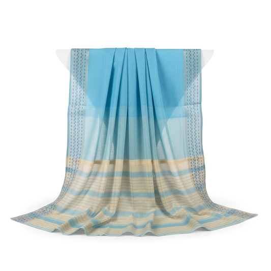 Mangalagiri Light Blue and Cream Colour Handloom Cotton Saree