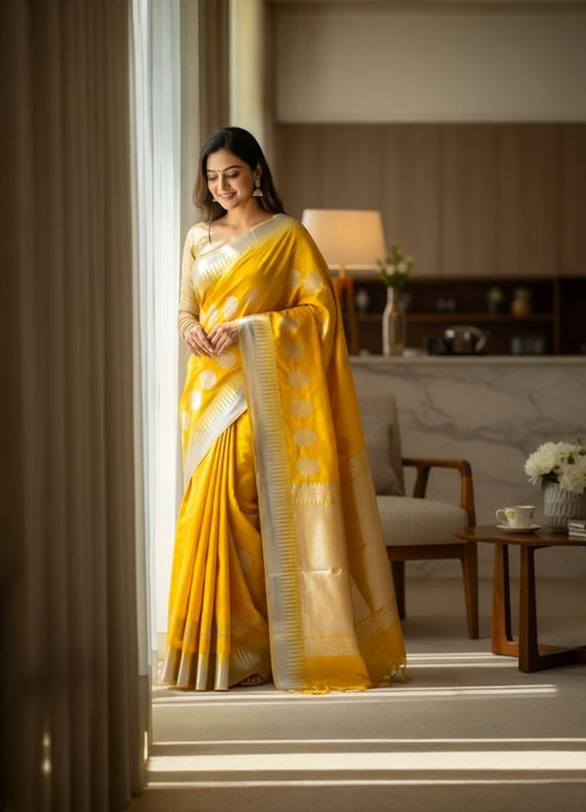 Mango Yellow Colour Handloom Cotton Saree