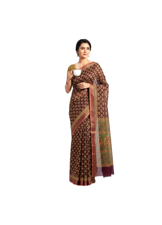Coffee Brown Colour Gadwal Cotton Saree