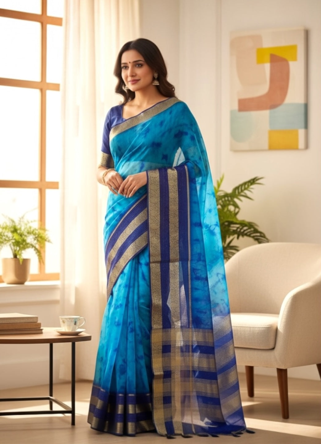 Blue Organza Saree