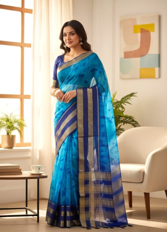 Blue Organza Saree
