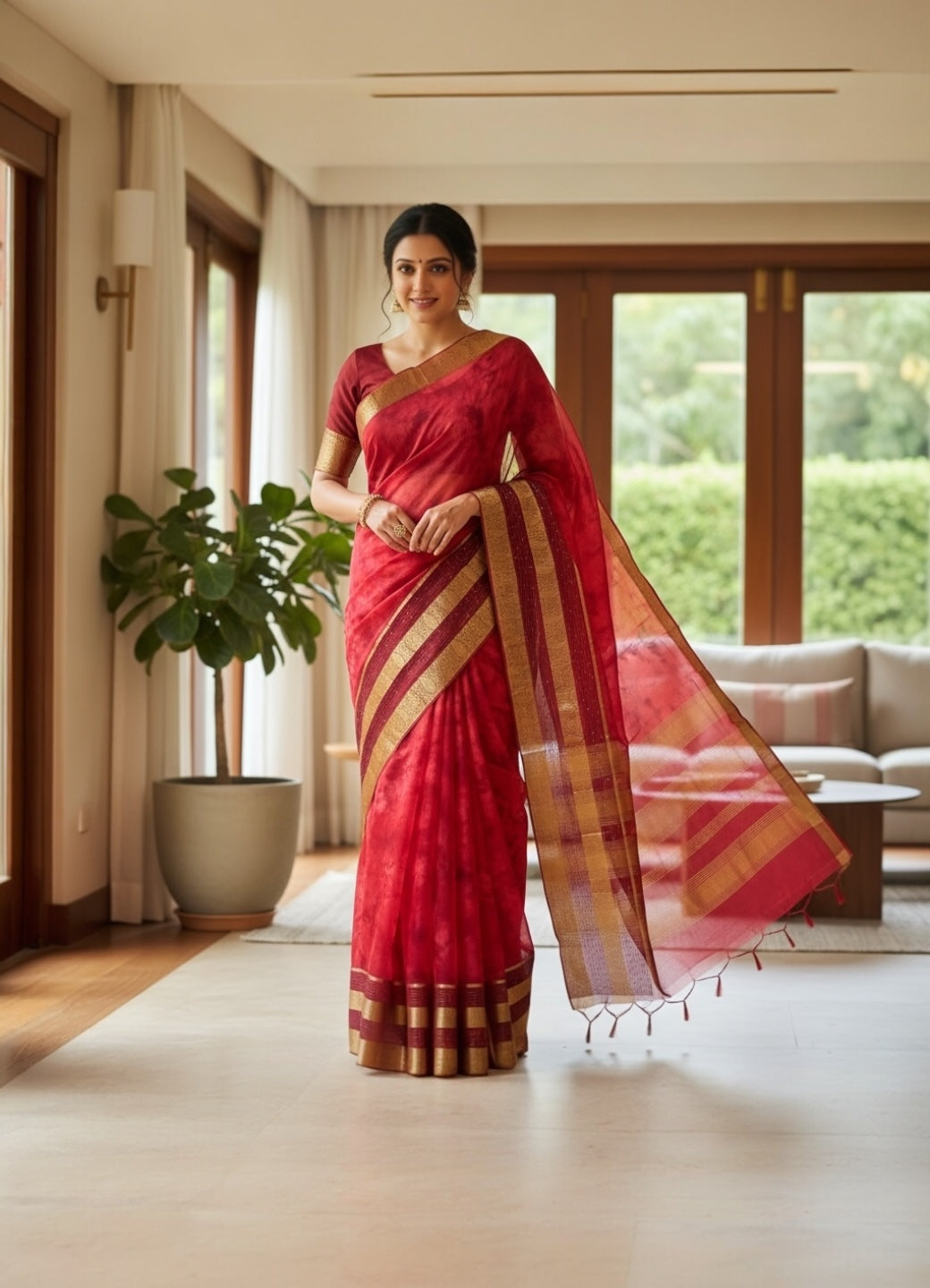 Peach Organza Saree