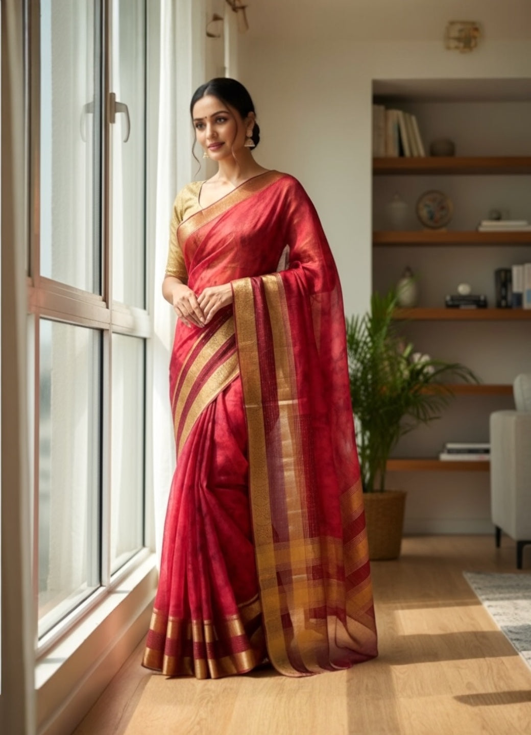 Peach Organza Saree