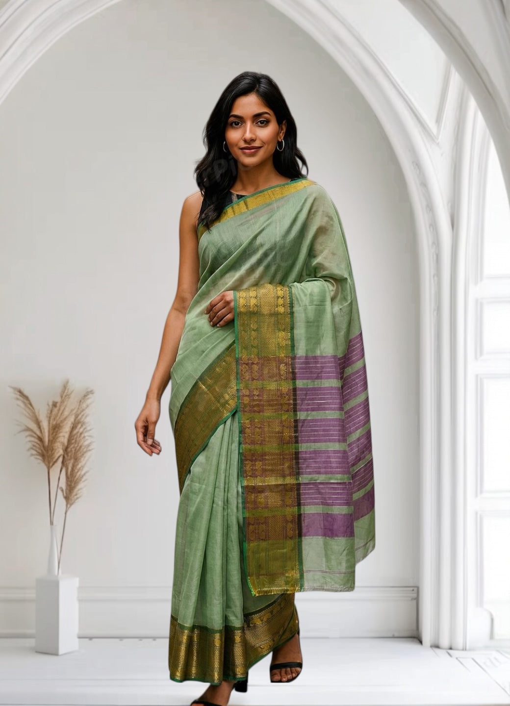 Tea Green Colour Handloom Cotton Saree