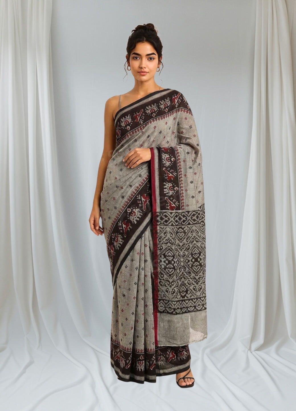 Grey and Black Colour Soft Cotton Saree