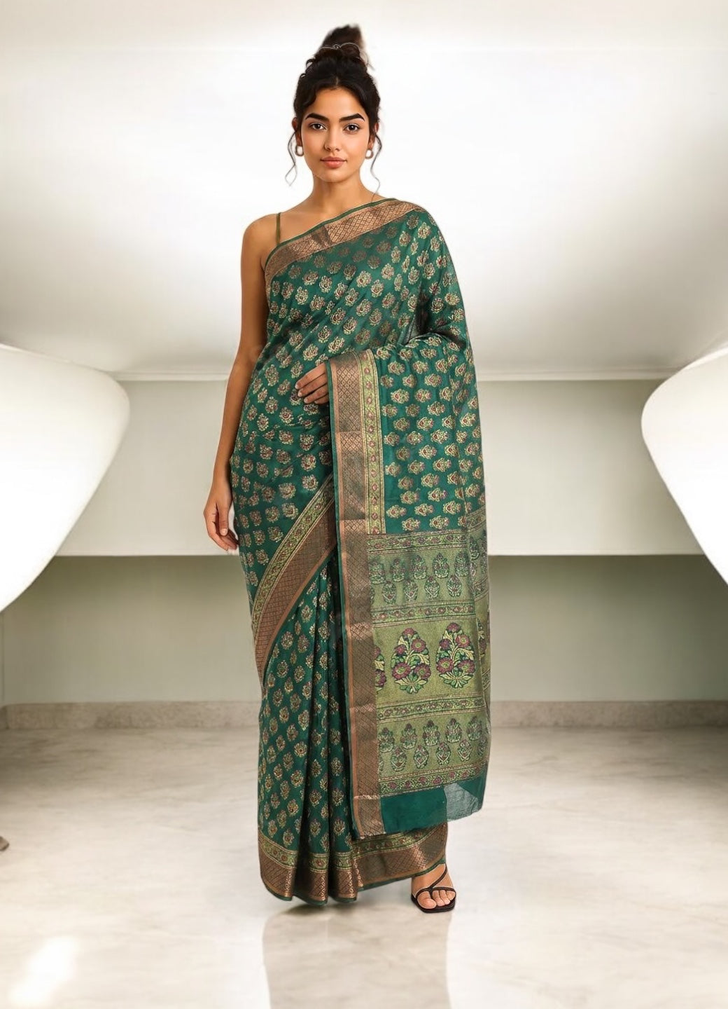 Peacock Blue Colour Gadwal Cotton Saree