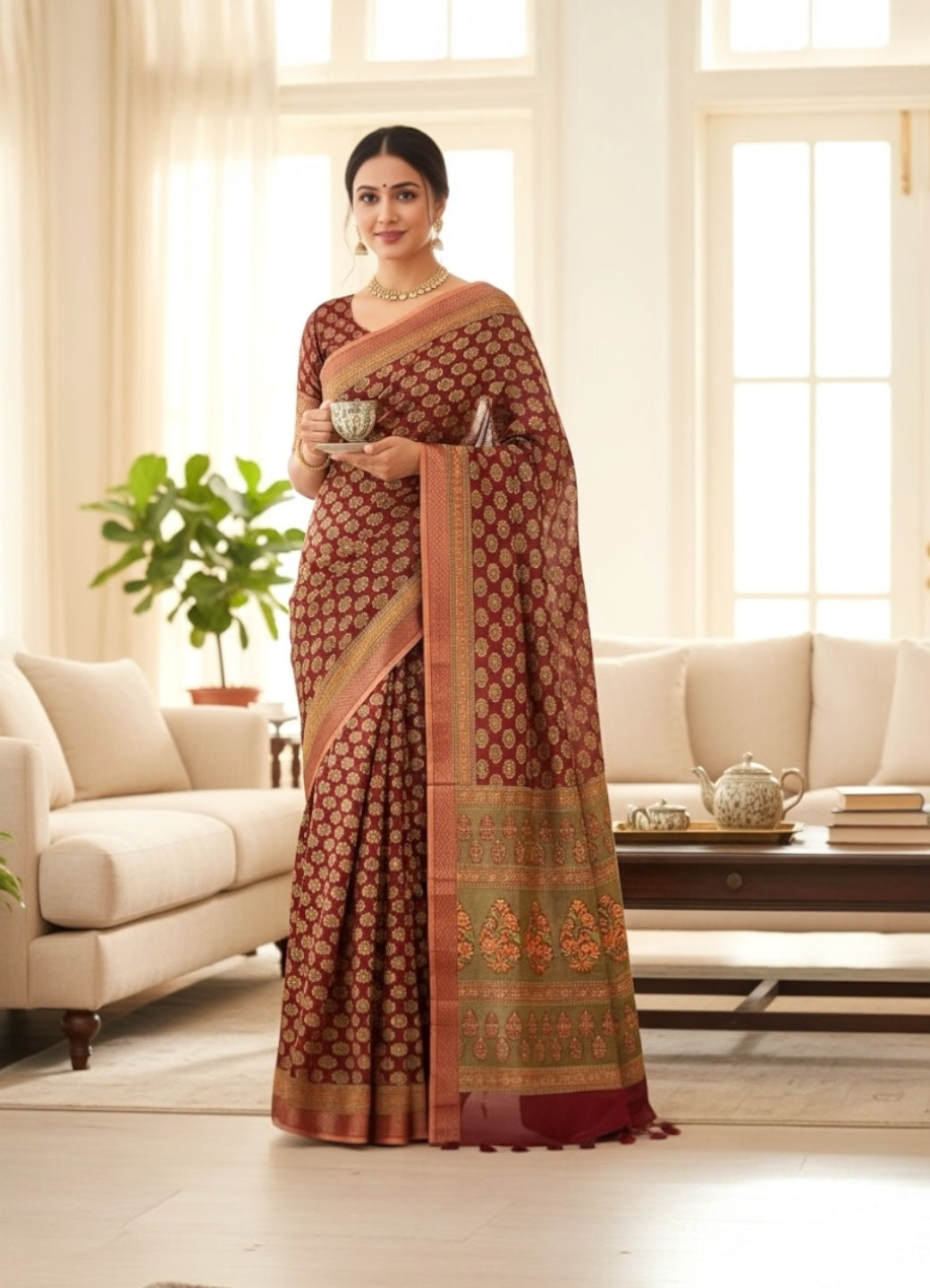 Maroon Colour Gadwal Cotton Saree