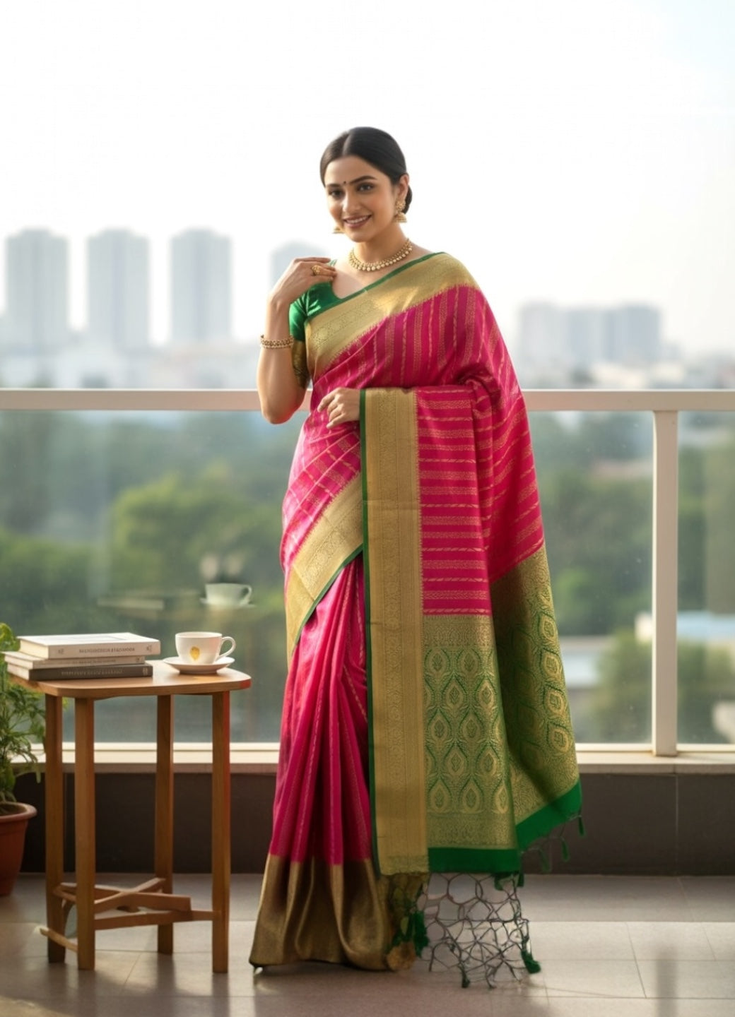 Pink and Green Colour Handloom Pattu Saree