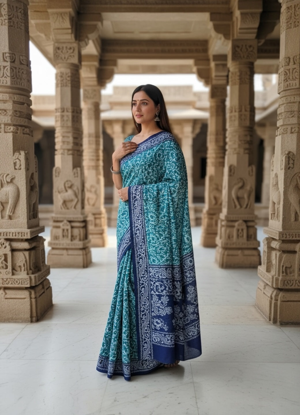 New Floral Print Cotton Saree for Women