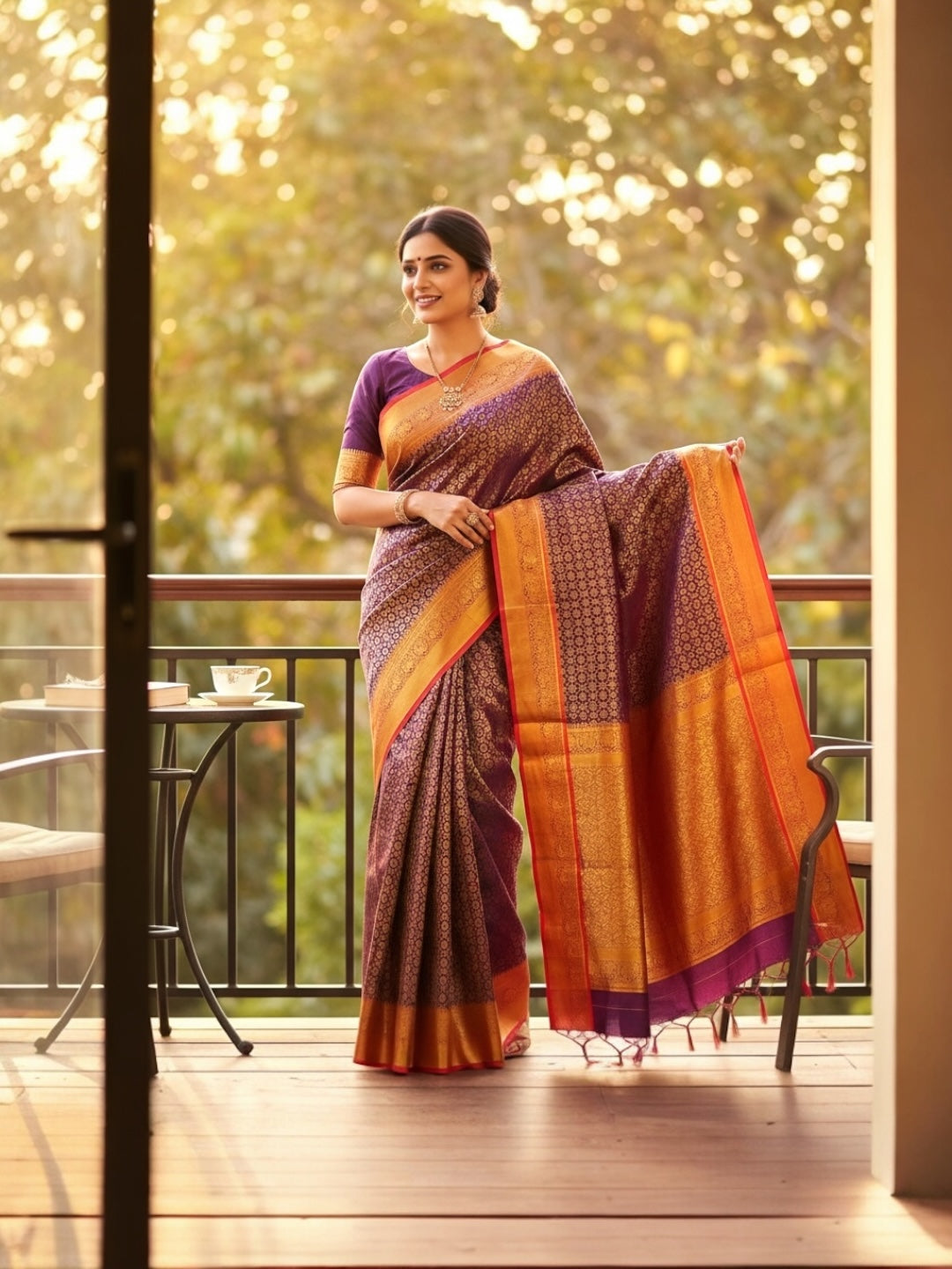 Dark Brown and Red Colour Banarasi Soft Pattu Saree