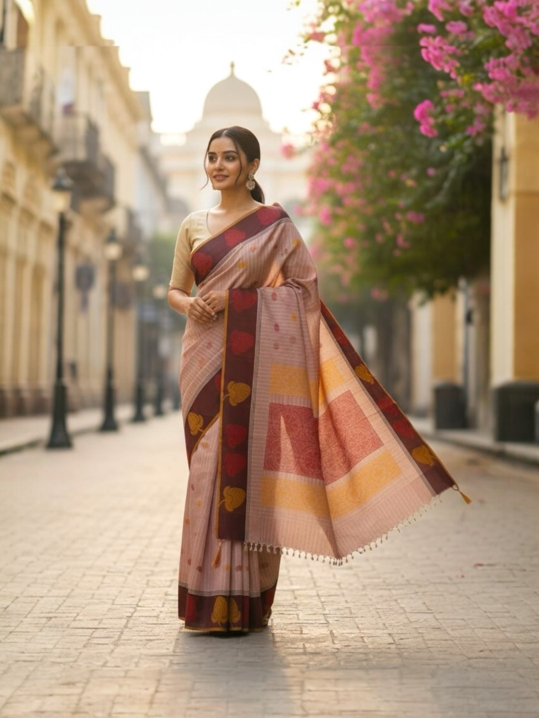 Simple Pink Colour Handloom Cotton Saree