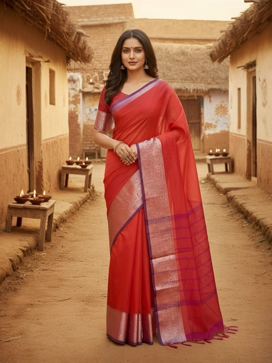 Pink Colour Handloom Cotton Saree