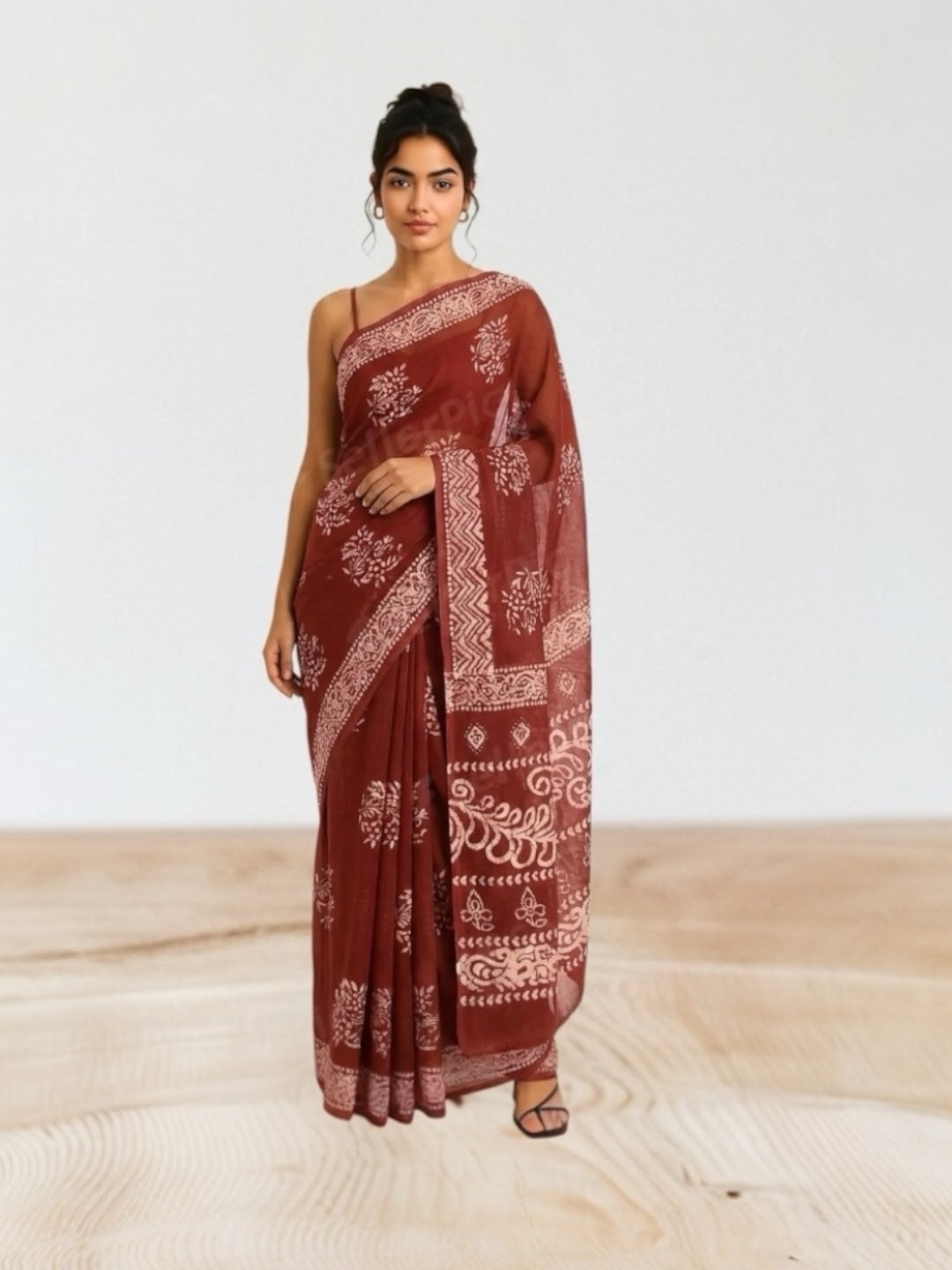 Red Brown Colour Cotton Saree