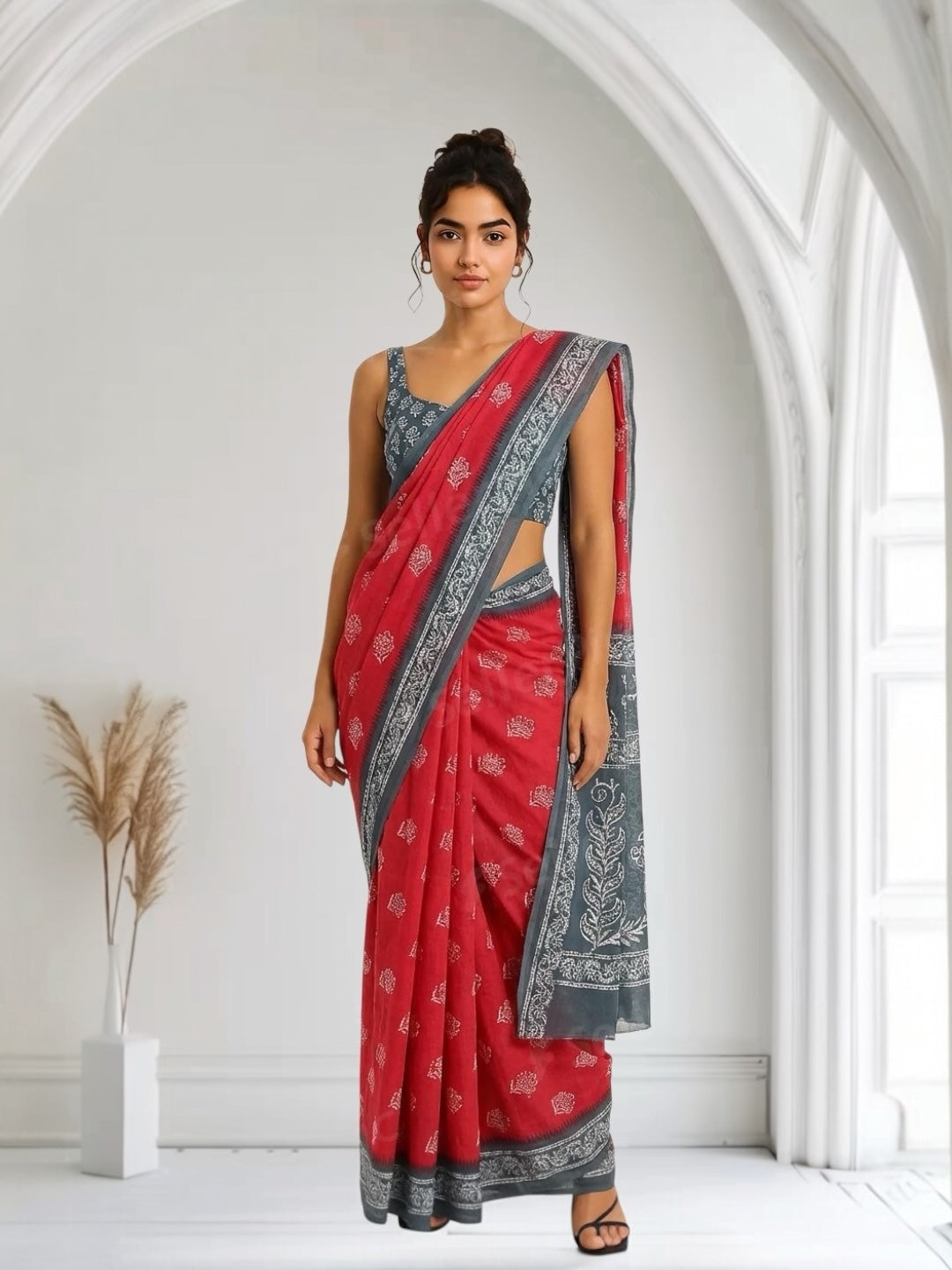 Pink Colour Cotton Saree with Hand Block Print