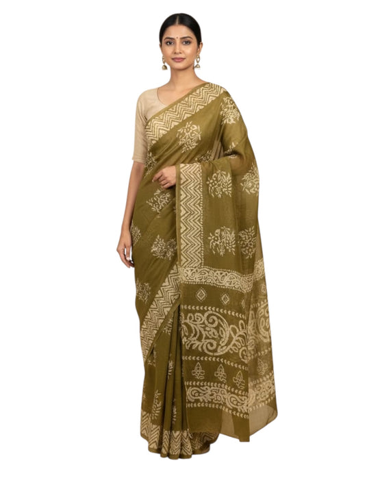 Brown Beige Colour Cotton Saree