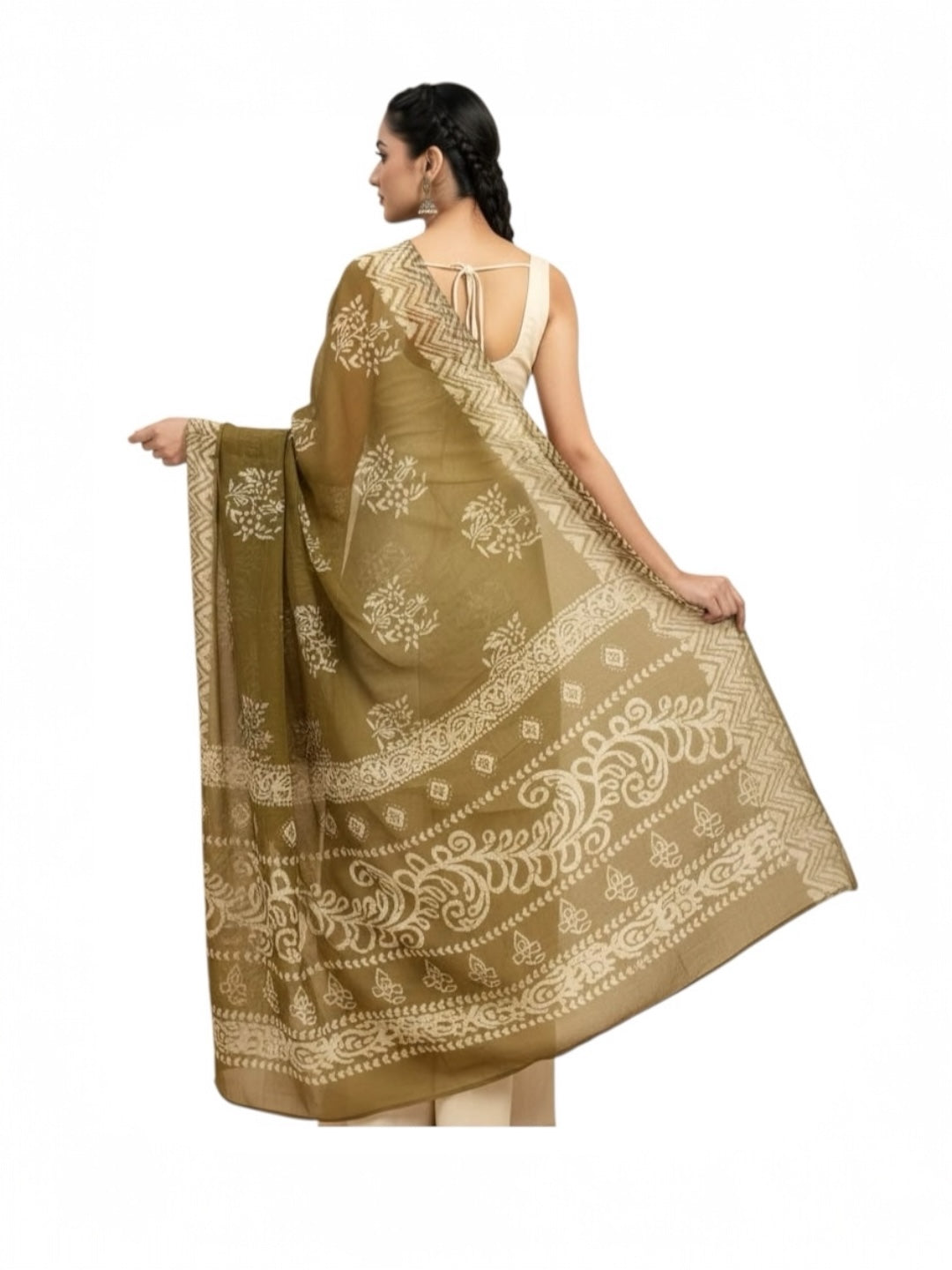 Brown Beige Colour Cotton Saree