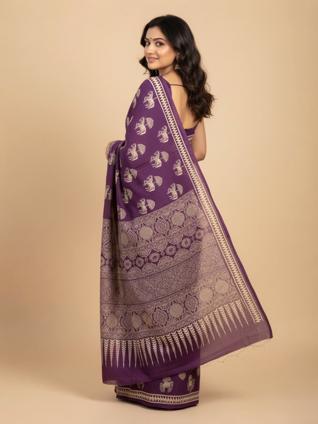 Purple Colour Floral Printed Soft Cotton Saree with Blouse