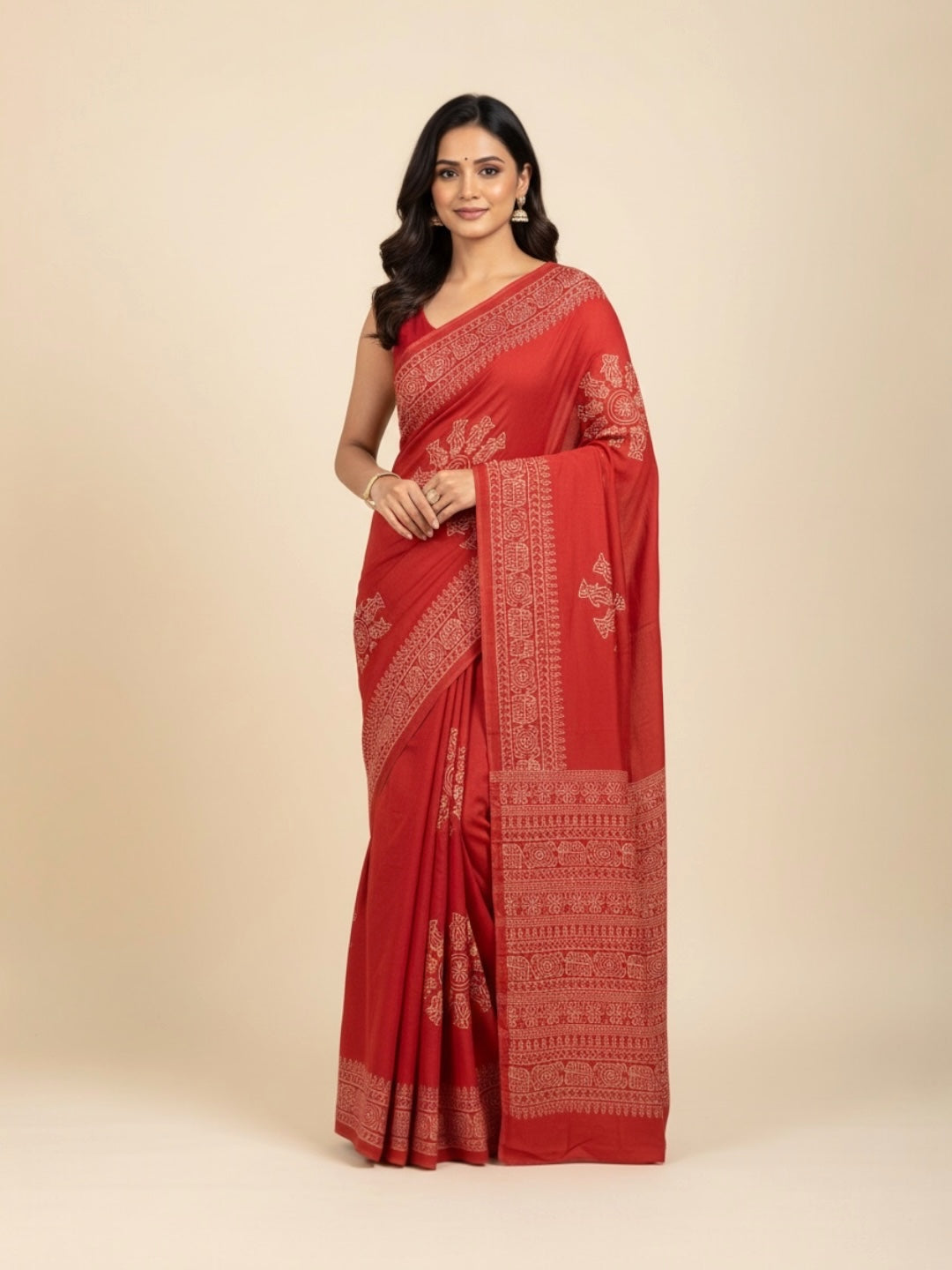 Orange Colour Floral Printed Soft Cotton Saree with Blouse