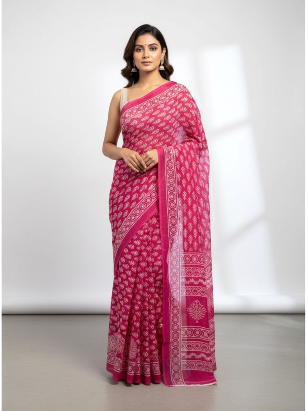 Pink Colour Floral Printed Mul Mul Cotton Saree with Blouse