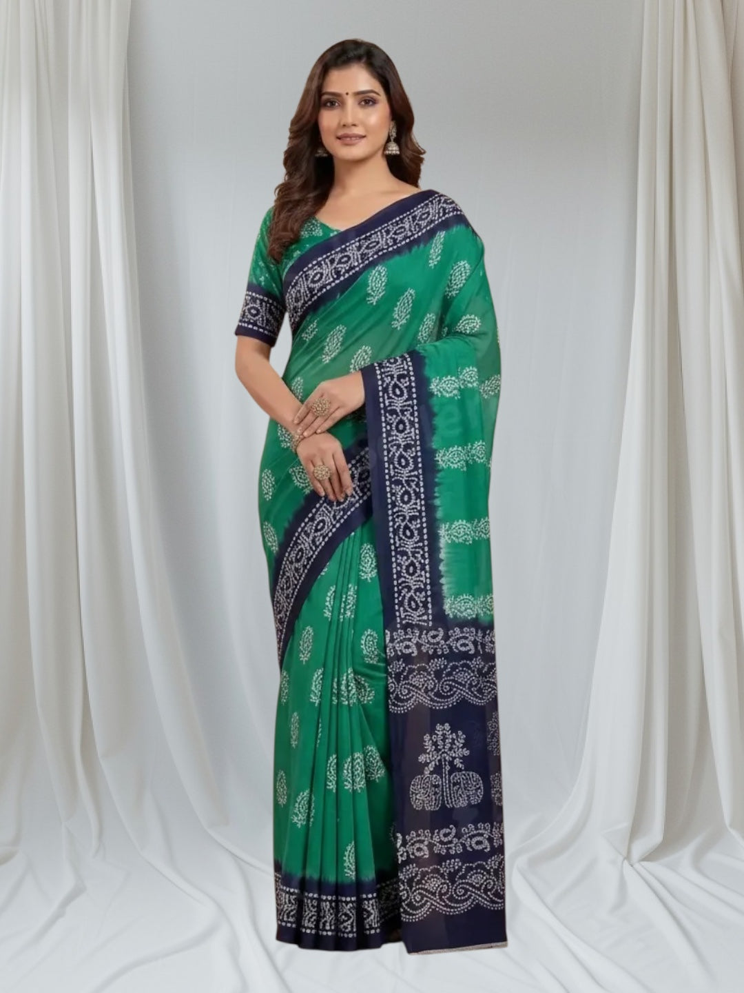 Stylish Rama Green saree in pure cotton fabric