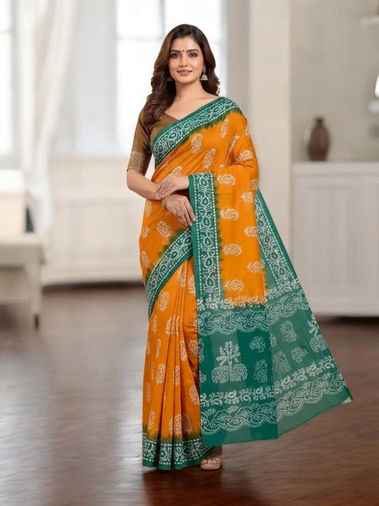 Stylish Mustard yellow saree in pure cotton fabric