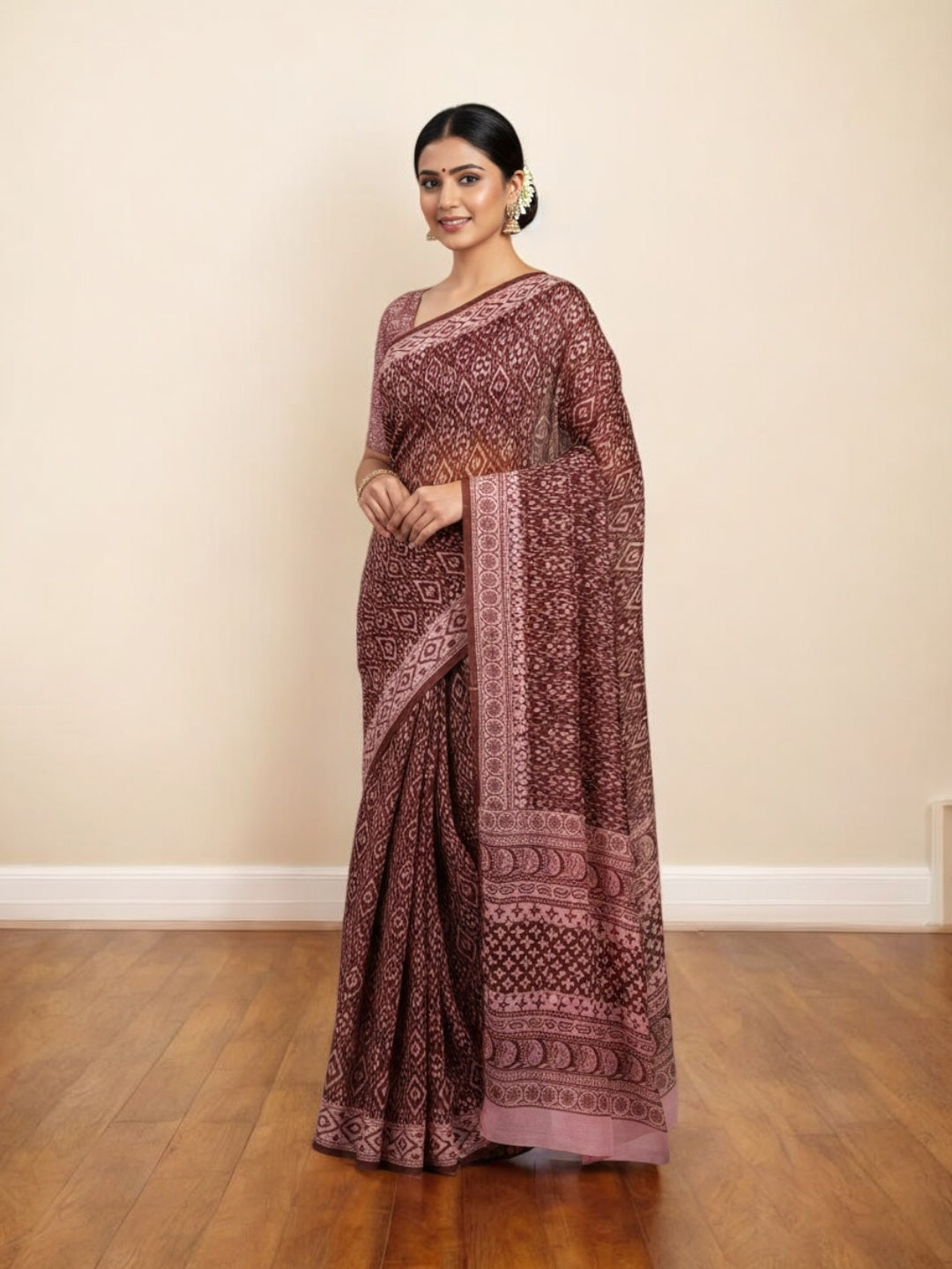 Stylish Brown saree in pure cotton fabric