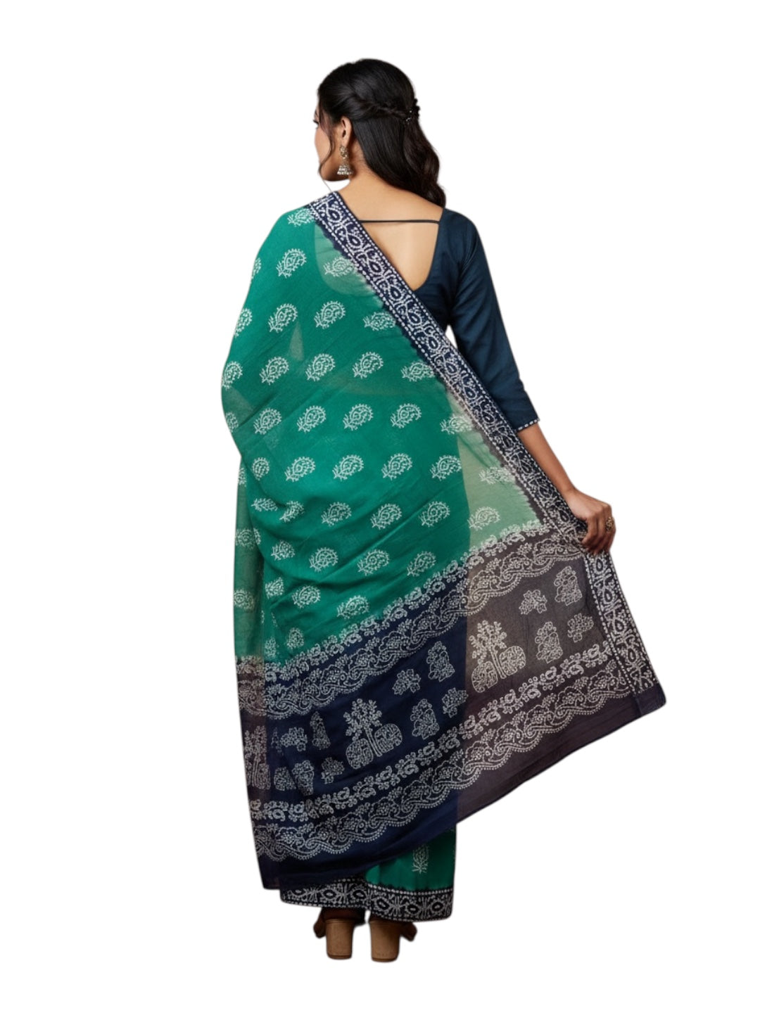 Stylish Rama Green saree in pure cotton fabric