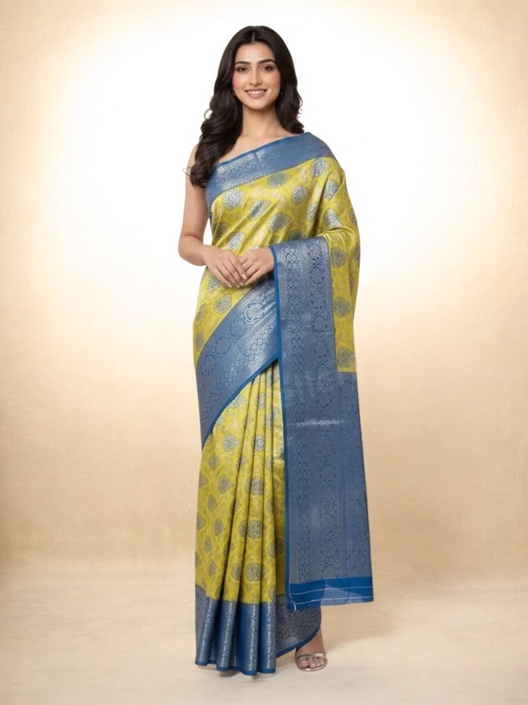 Yellow and Blue Banarasi Fancy Saree