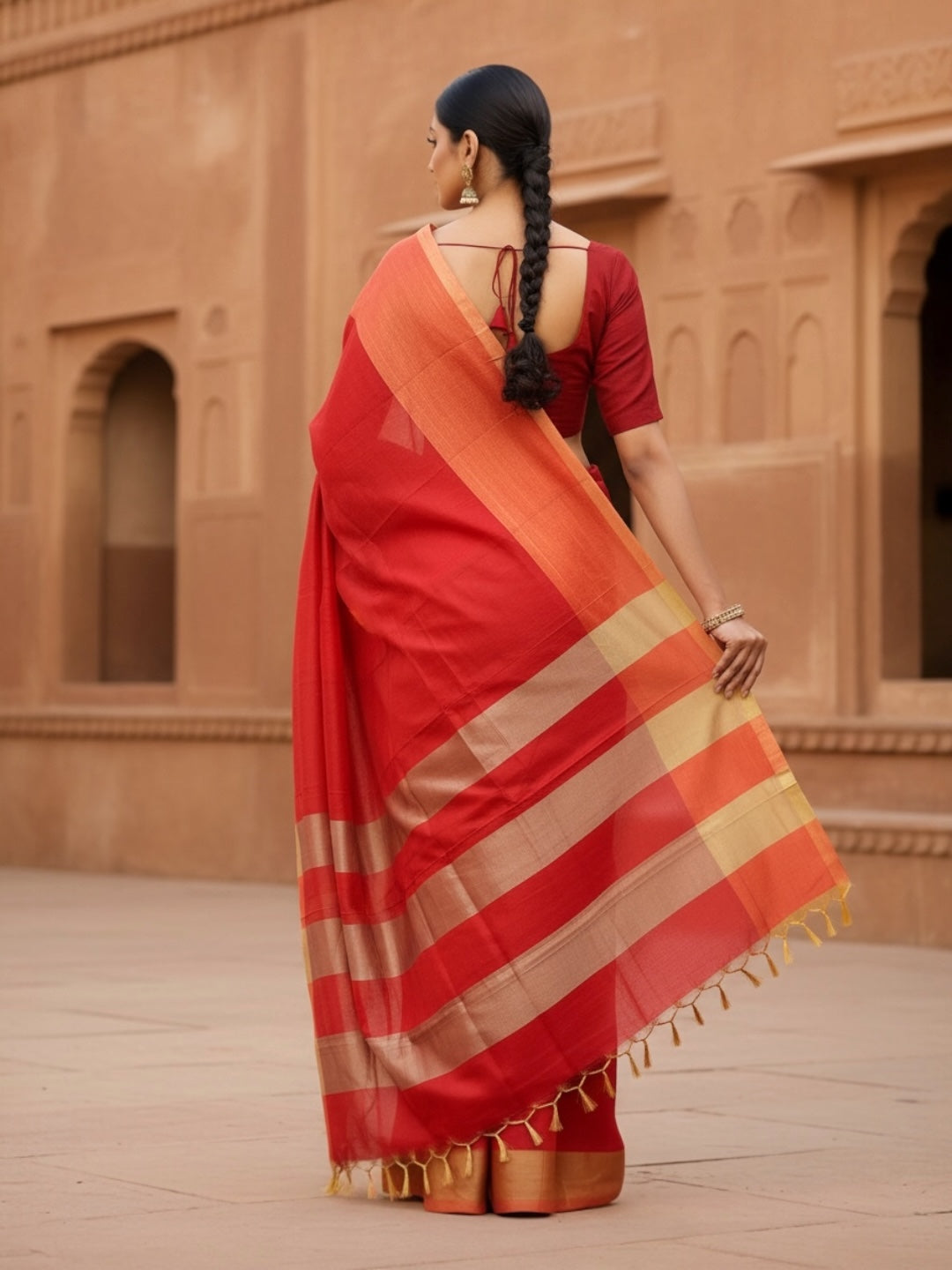 Mangalagiri Orange Semi Pattu Saree