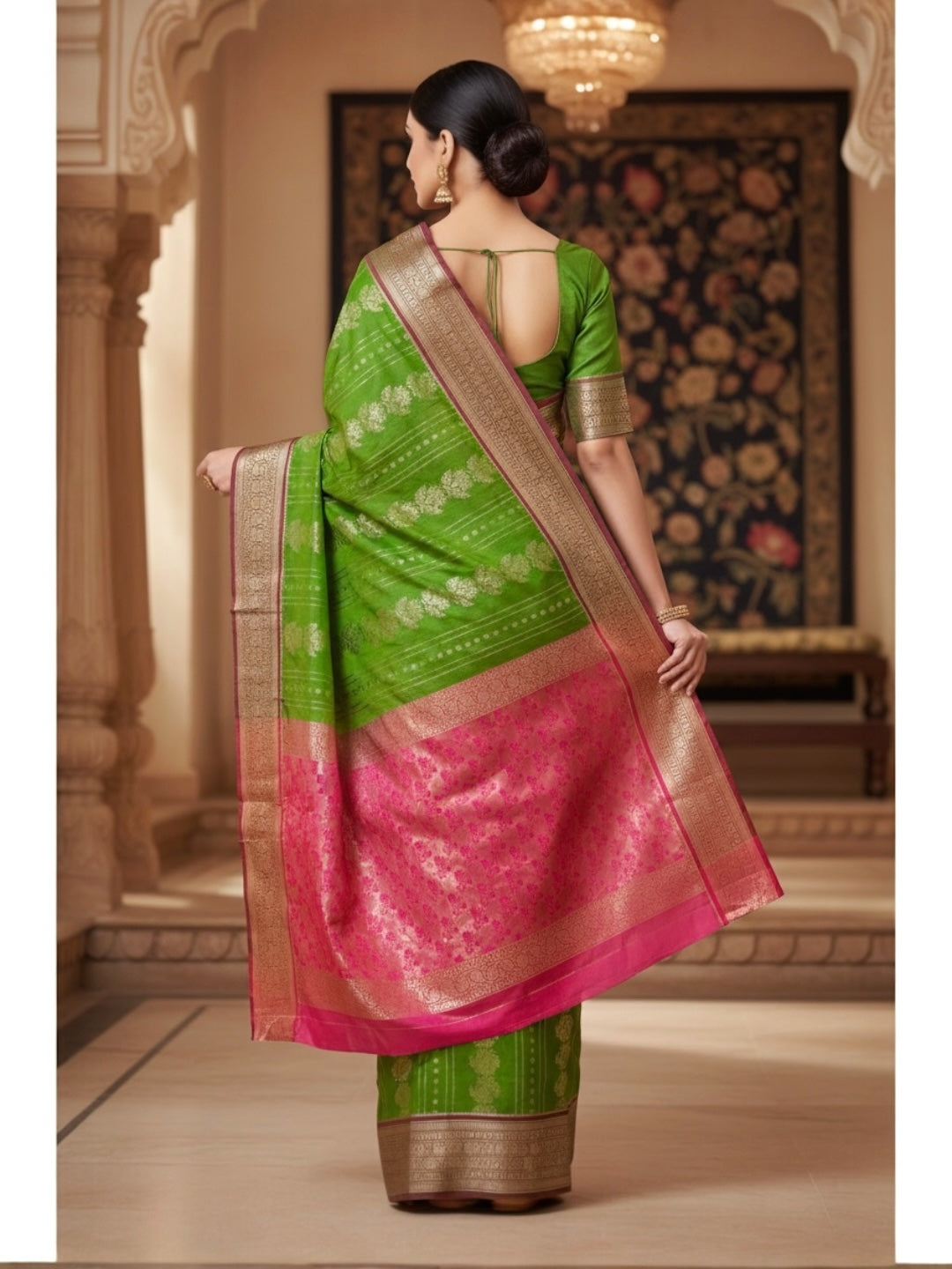 Green and Pink Colour Soft Pattu Saree