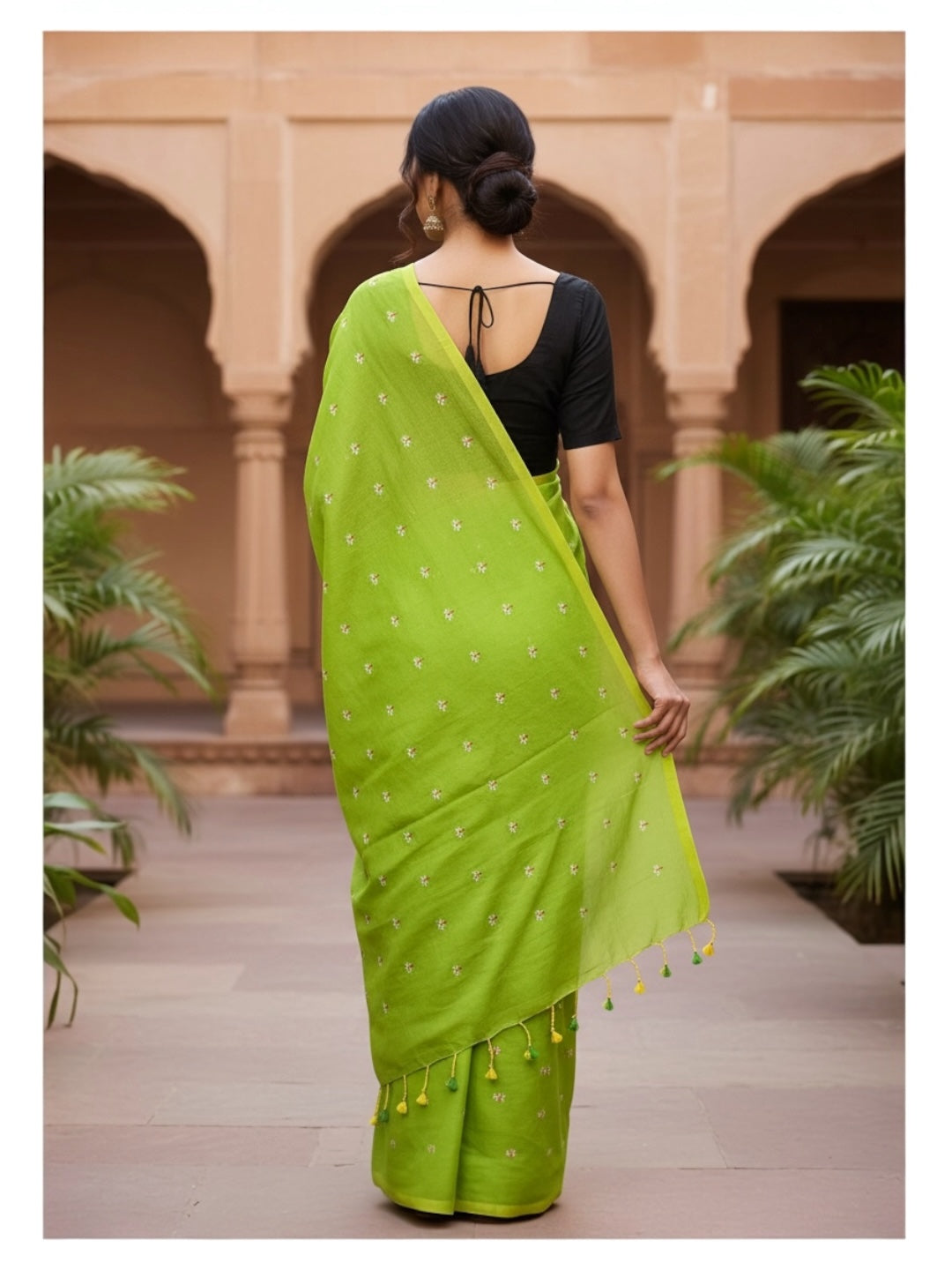 Parrot Green Colour Khadi Cotton Saree