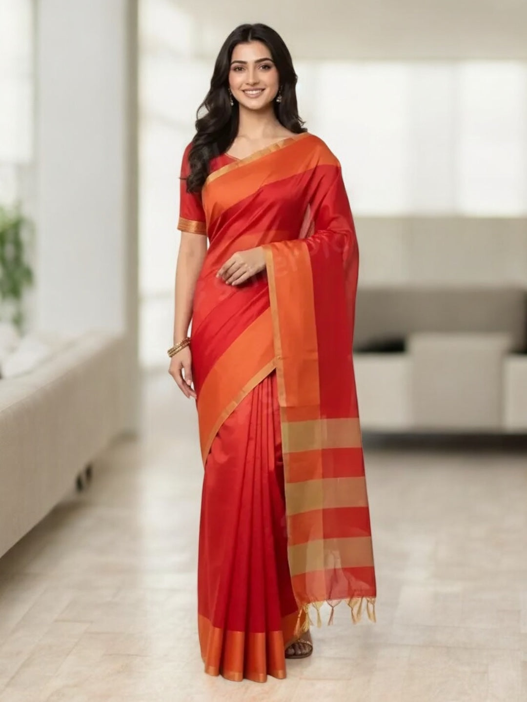 Mangalagiri Orange Semi Pattu Saree
