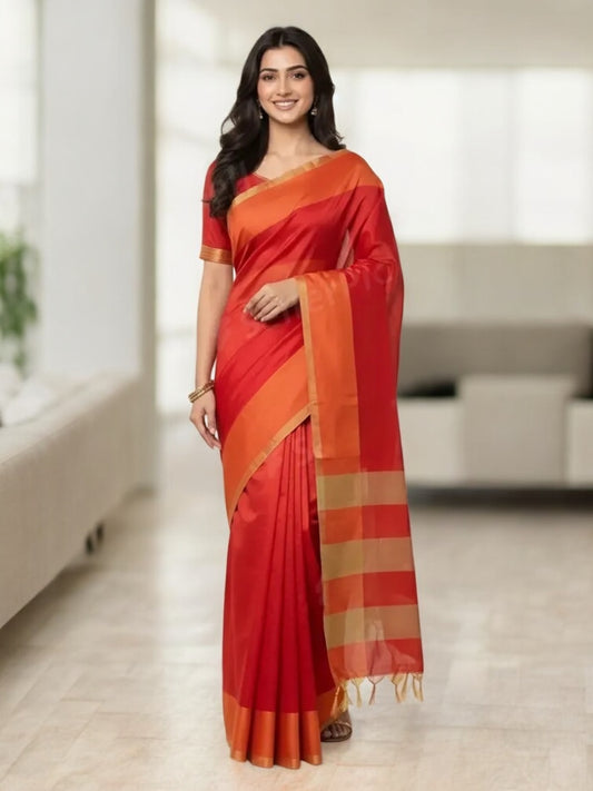 Mangalagiri Orange Semi Pattu Saree