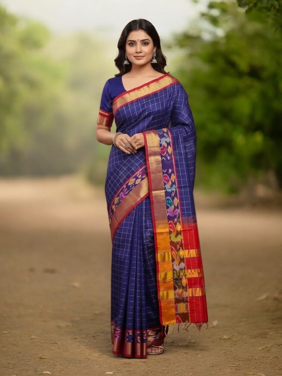 Venkatagiri Deep Violet & Red Cotton Pattu Saree