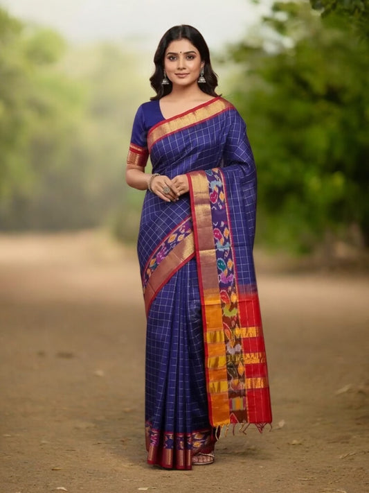 Venkatagiri Deep Violet & Red Cotton Pattu Saree