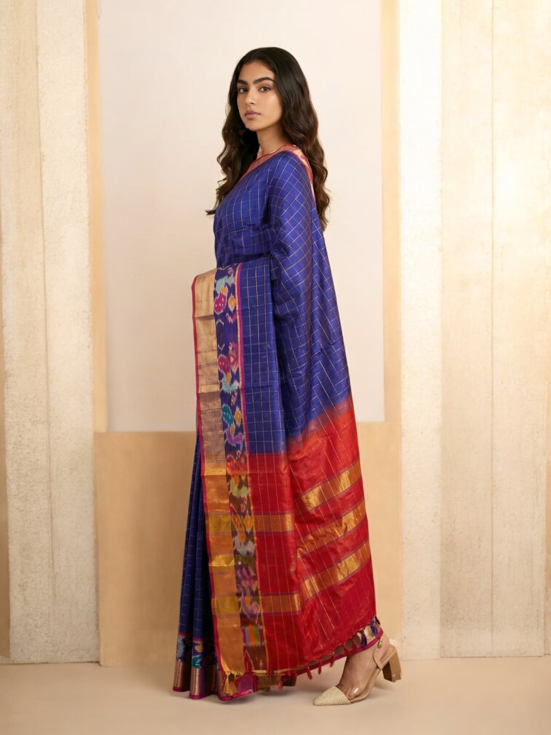 Venkatagiri Deep Violet & Red Cotton Pattu Saree