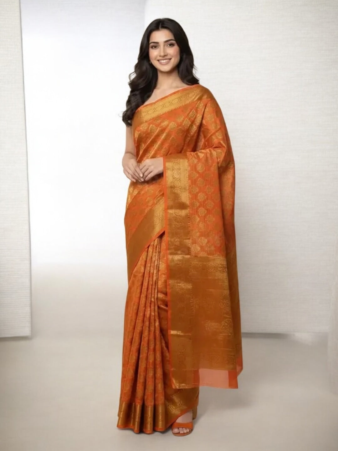 Peach Orange Colour Banarasi Tissue Saree
