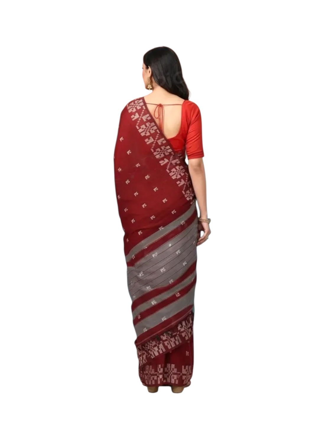 Maroon Colour Khadi Cotton Saree