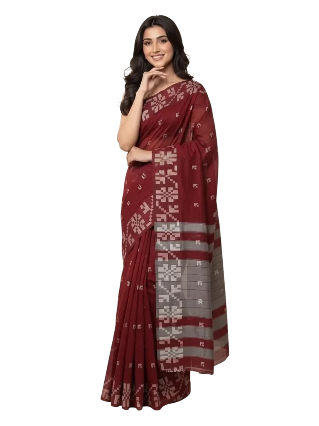 Maroon Colour Khadi Cotton Saree