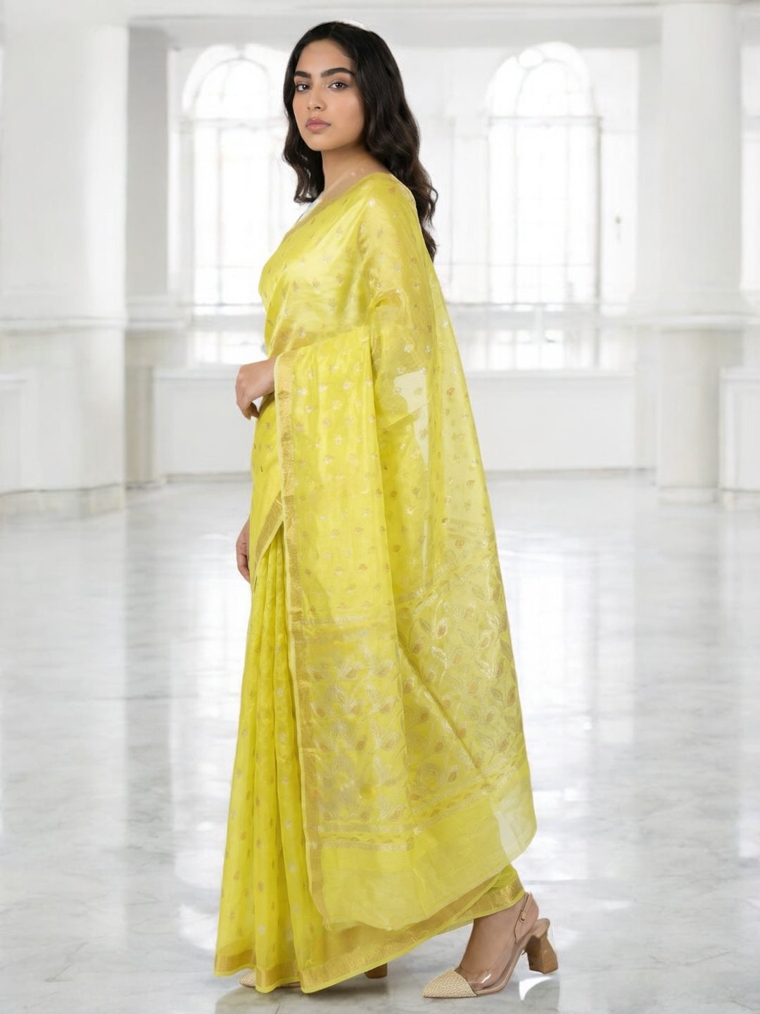Lemon Yellow Colour Banarasi Fancy Saree