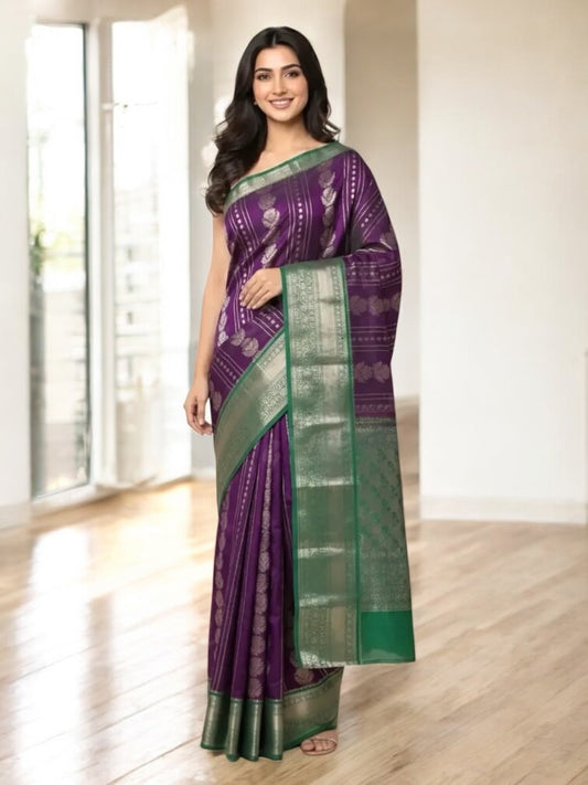 Purple and Green Colour Soft Pattu Saree